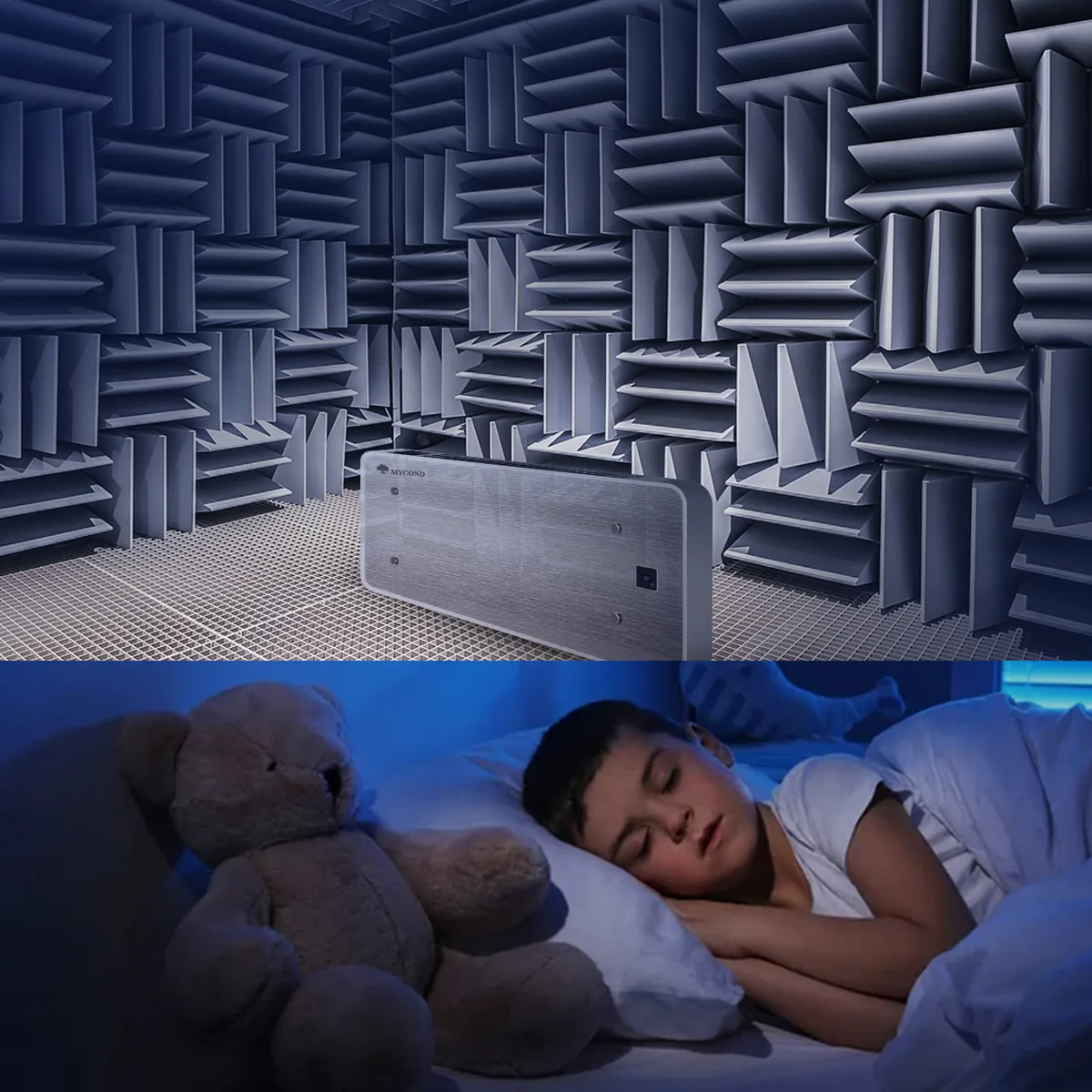 Cicha praca klimakonwektora ściennego Mycond Silver Glass Wall w sypialni nocą, Polska